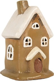 Hnedý keramický svietnik na čajovú sviečku domček Village - 10*10*16 cm