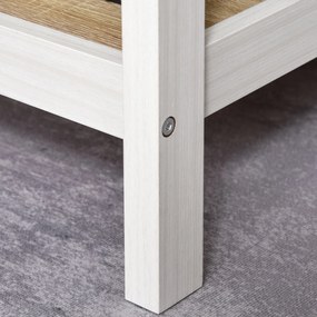 HOMCOM Počítačový stôl s multimédiami, rozmery 110Š x 48H x 76V cm, 2 bočné police, MDF E1, Svetlý dub / Biely | Aosom