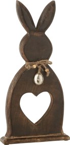 Hnědá dekorace králík z mangového dřeva se srdíčkem - 15*2,5*40 cm
