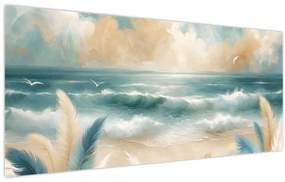Obraz – Maľovaná pláž v jemných farbách (120x50 cm)