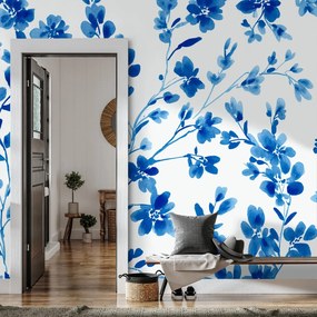 Fototapeta - Modré maľované kvety (147x102 cm)
