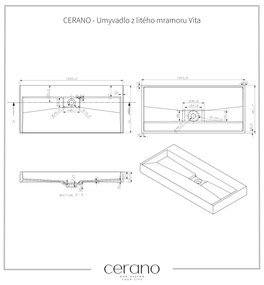 CERANO - Umývadlo z liateho mramoru Vita - nástenné aj na dosku - čierna matná - 100x46 cm, CER-CER-479878