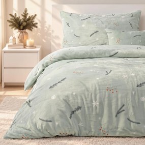 Goldea vianočné mikroplyšové posteľné obliečky deluxe - vetvičky na šalviovej 140 x 200 a 70 x 90 cm