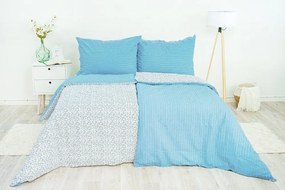 Obliečky Krep Kvietok pruh modrý 200x220/2x70x90 cm