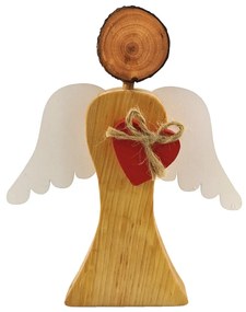 AMADEA Drevený anjel s bielymi krídlami a červeným srdcom, masívne drevo, 17x14,5x2 cm