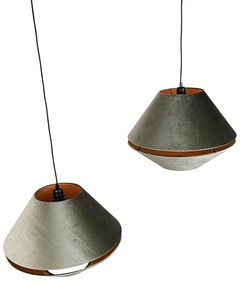 Závesná lampa čierna s dvojitým zamatovým tienidlom zelená so zlatým interiérom 2-svetlá - Cava Luxe