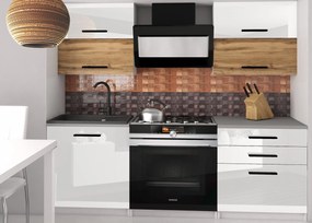 Kuchynská linka Belini 120 cm biely lesk / dub wotan pracovnou doskou Eleganta2  INF ELEGANTA2/2/WT/WDWW/0/B1