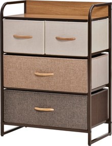 HOMCOM Textilný Komoda s 4 Skladacími Šuplíkmi, Dreveným Vrchným Panelom a Kovovým Rámom do Obývacej Izby 58x29x78,5 cm Viacfarebný | Aosom