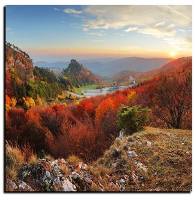 Obraz na plátne - Jesenná krajina pri západe slnka, Slovensko, Vrsatec - štvorec 3260A (80x80 cm)