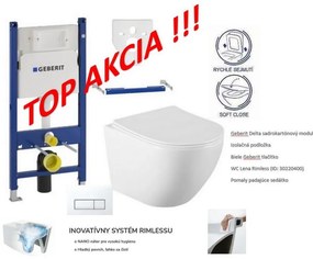 Závesný set GEBERIT Duofix Basic+ WC LENA Rimless 48 x 36 cm + tlačidlo + sedátko, biela, 3322XX00+39040100