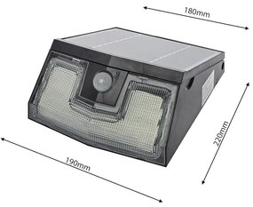 Exteriérové solárne nástenné LED svietidlo Solar, 1x LED 7w, čierna, pohybový senzor