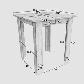 Štvorcový jedálenský stôl LEVI dub