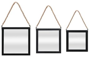 Sada ozdobných štvorcových zrkadiel na šnúrke, čierna (3 ks)