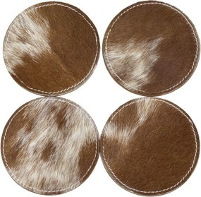 4ks hnedo bielych okrúhlych podtáciek v stojane z hovädzej kože - 11 * 11 * 3cm / 10 * 10 * 0,5cm
