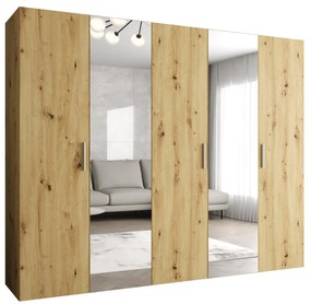 Šatníková skriňa 250 cm Borry 2 (dub artisan + strieborná). Akcia -20%. Vlastná spoľahlivá doprava až k Vám domov. 1125834