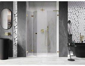 Mexen Lunar-F, L skladacie ľavé sprchové dvere 125 cm, číre sklo, zlatý profil, 836SL-125-050-50-00-L