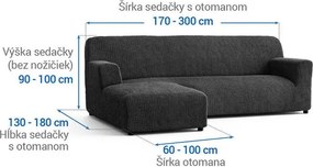 Bielastické poťahy COSTINA antracit sedačka s otomanom vľavo (š. 170 - 300 cm)