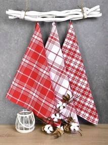 Bavlnené kuchynské utierky Karo červené 2056 45×70 cm – set 3 ks