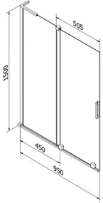 Mexen Velar L, 2-krídlová posuvná vaňová zástena 95 x 150 cm, 8mm sklo námraza, chrómová, 896-095-003-31-01