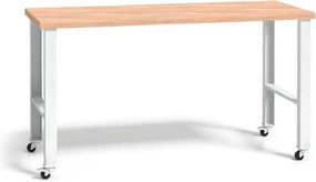 Pojazdný pracovný stôl do dielne G3, buková škárovka, kovové nohy s kolieskami, 1500 mm