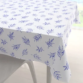 Biante Teflónový štvorcový obrus TF-114 Modré olivové vetvičky na bielom 120x120 cm