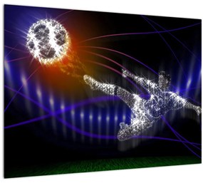 Sklenený obraz futbalistu v skoku (70x50 cm)