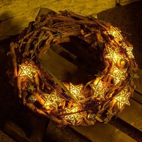 DECOLED Svetelná reťaz LED na batérie, kovové hviezdy, teplá biela, 10 diód, 1,3 m