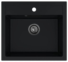 Sink Quality Ferrum, kuchynský granitový drez 565x510x205 mm + čierny sifón, čierna, SKQ-FER.C.1K60.XB
