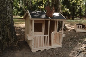 domceknazahradu.sk - Detský drevený domček KARKULKA s verandou - Premium, farba natur, (1,6 × 1,85 m), DD_KAR2