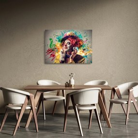 Sklenený obraz - Umelkyňa so slúchadlami (70x50 cm)