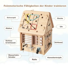 Veľká motorická hračka pre deti od 3 rokov Drevený detský domček s 23 doplnkami a úložným priestorom