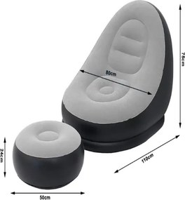 Nafukovacie relaxačné kreslo s podnožkou šedé