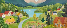 Obraz - Dedina v horách (120x50 cm)
