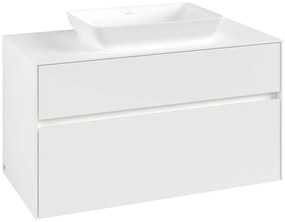 VILLEROY &amp; BOCH Collaro závesná skrinka pod umývadlo na dosku (umývadlo v strede), 2 zásuvky, s LED osvetlením, 1000 x 500 x 548 mm, White Matt, C109B0MS