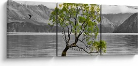 Obraz stromu uprostred jazera (s hodinami) (90x30 cm)