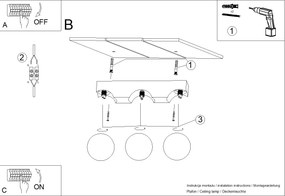 Stropné svietidlo Bulbo, 3x biele sklenené tienidlo, drevo