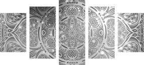 5-dielny obraz indická Mandala s galaktickým pozadím v čiernobielom prevedení Varianta: 100x50