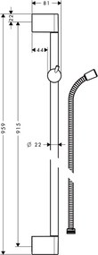 Hansgrohe Unica, Crometta sprchová tyč 900 mm so sprchovou hadicou Metaflex 1600 mm, chrómová, HAN-27614000