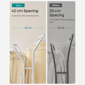 Stojan na šaty, dvojitá tyč, kovový, s policou, biely