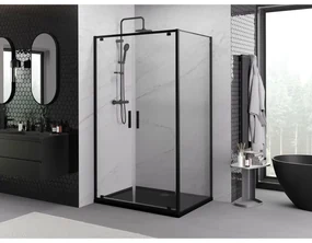 Mexen Exo, sprchovací kút s krídlovými dverami 90 x 95 cm, 6mm číre sklo, čierny profil, 8182-090-095-70-00