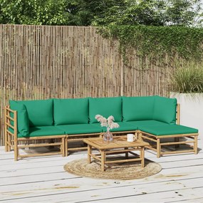6-dielna záhradná sedacia súprava zelené vankúše bambus 3155168