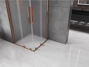 Mexen Velar Duo, sprchový kút s posuvnými dverami 80 x 80 cm, 8mm sklo námraza, ružové zlato, 871-080-080-32-60