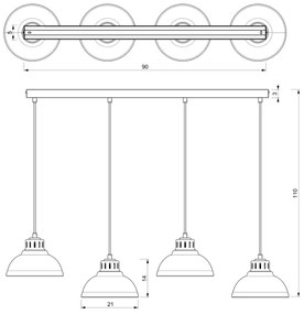 Luster na lanku SVEN 4xE27/15W/230V červená