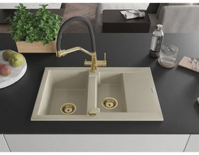 Mexen Gaspar, granitový drez 737x475x177 mm, 1,5-komorový a drezová batéria Duo, béžová, 6507-69-671701-57-G