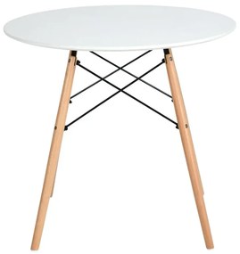 Jedálenský stôl, biela matná/buk, priemer 120 cm, DEMIN