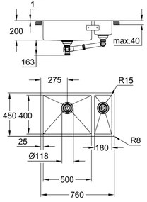 GROHE 31575SD1 - Kuchynský drez K700U, 760 × 450 mm, z nerezovej ocele