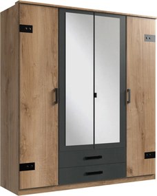 Šatníková skriňa so zrkadlami Cork, 180 cm, doskový dub/grafit