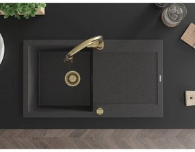Mexen Leo, 1-komorový granitový drez 900x500x190 mm a drezová batéria Elia, čierna škvrnitá, 6501-76-670101-50