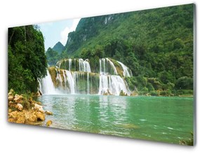 Skleneny obraz Les vodopád príroda 120x60 cm