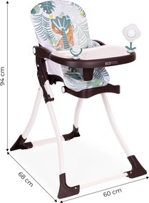 ECOTOYS Detská jedálenská stolička pre deti 6–36 mesiacov, 3-bodové pásy, podnožka